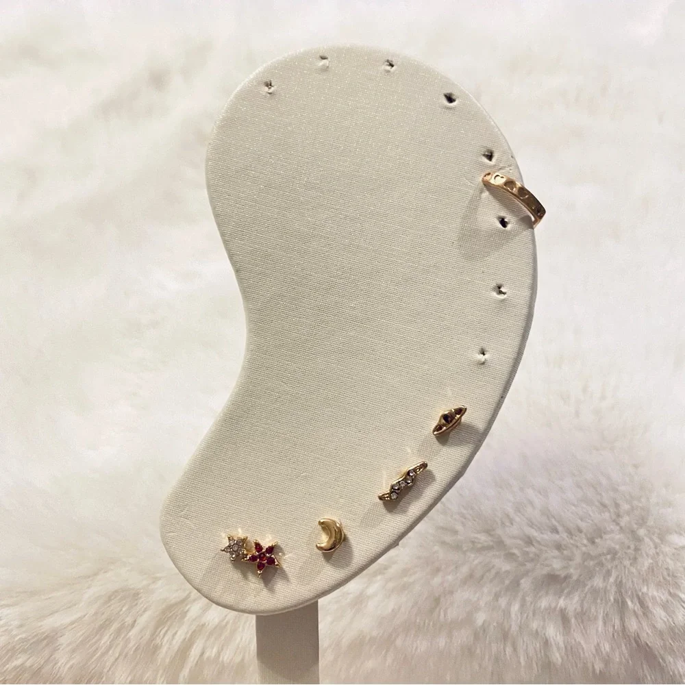 Galaxy Earring Stud Set Planet Moon Stars Space Gold Tone - Picture 3 of 3